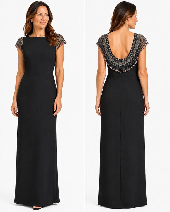 Aidan Mattox Dresses & Skirts - Aidan Mattox Beaded Maxi Dress Size 8 Black Backless Formal Evening Wear Wedding